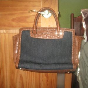 Michael Kors Denim/Tan Leather Satchel with Gold Tone Hardware
